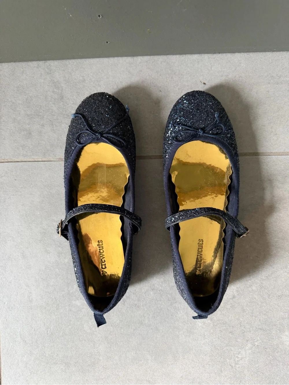 Crew Cuts J Crew Girls Navy Glitter Sparkle Mary Jane Buckle Flats with Bow 4